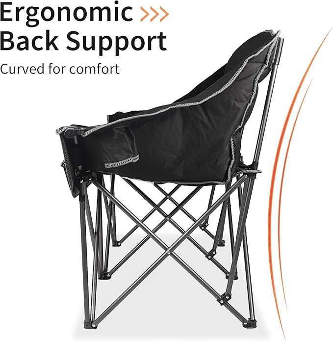 Fully Padded Folding Double Camping ChairsComfy Oversized Loveseat Lawn Chair w/Wine Glass HolderCup HolderHeavy Duty Outdoor Portable Camp Couch Support 600 LbsBlack