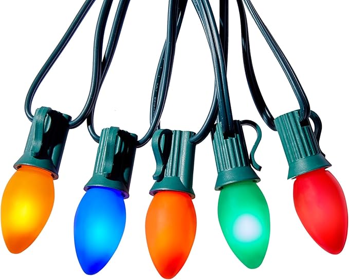 Multicolor C7 LED Christmas Lights Outdoor 50FT Colorful Christmas String Lights with 50+2 Plastic Bulbs Traditional Hanging Holiday Lights for Christmas Tree Patio Fence Roofline Xmas Decorations