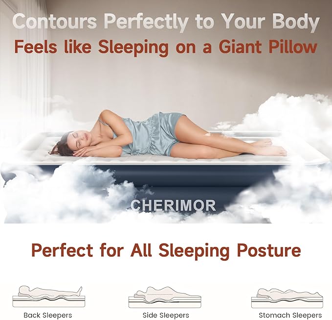 King Size Air Mattress with Built-in Pump 18in Raised Heavy Duty Inflatable Bed 1000lbs Maxs Fast Inflatable Blow up Mattress with Carry Bag Air Bed for Camping Sleepover Guest Room