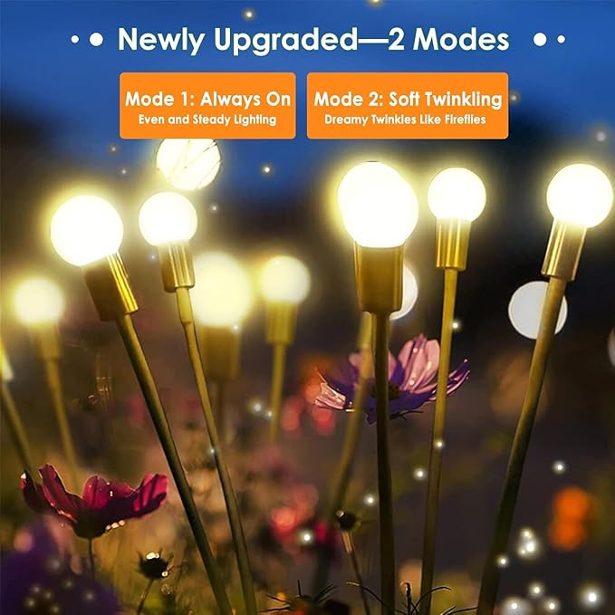 Solar Garden Lights 8 Pack 64LED Solar Firefly Lights Waterproof Garden Light Outdoor with 2 Lighting Modes Swaying Light for Outside Yard Walkway Patio Lawn Flower Bed Decoration (Warm White)