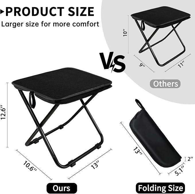 2 Pack Camping Stool 13 Inch Portable Folding Stool for Adults Lightweight Small Foldable Stools for Fishing Hiking Outdoor Gardening