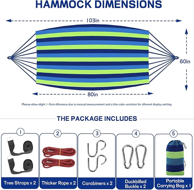 Durable Hammocks 660 Lbs Capacity Camping Essentials Hiking Gear Accessories Max 2 X Tree Straps &amp Carabiners &amp Duckbilled Buckle &amp Thicker Rope &amp Portable Carrying Bag Included (Blue