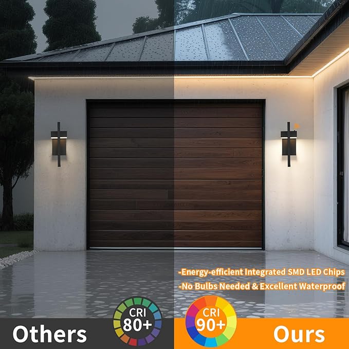 tewei LED Outdoor Wall Sconce Dusk to Dawn Outdoor Lighting Modern Exterior Lighting Fixtures Black LED Front Porch Lights Outside Wall Mount Lights for House Hallway Warm White 3000K 2 Pack