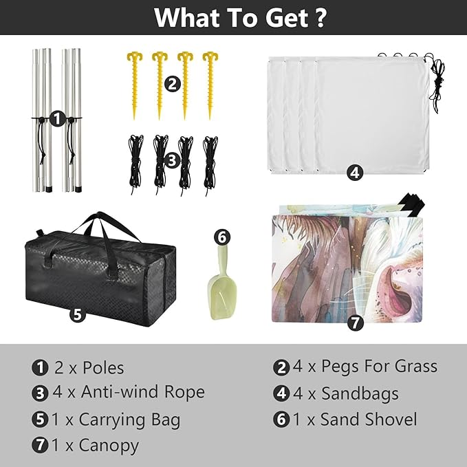 ALAZA Watercolor Cows with Chrysanthemum Farm Animal Portraits in Their Mouths Beach Tent Sun Shelter UPF50+ Protection Beach Shade Canopy w/ 4 Sandbags for Outdoor Camping Fishing Backyard Fun Pic