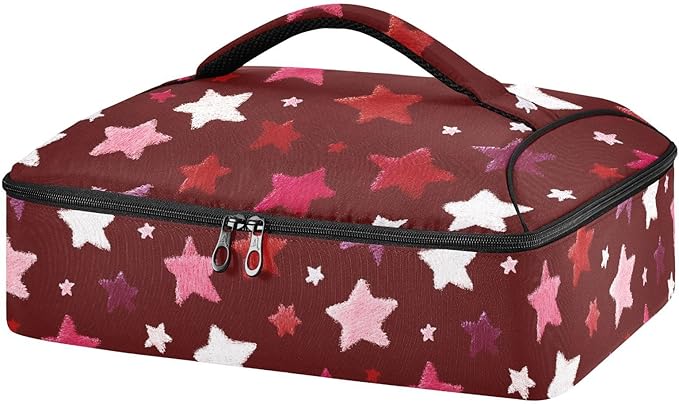 Casserole Carrier Red Stars PatternInsulated Casserole Carrier for Hot or Cold Food Thermal Lunch Tote for Potluck Parties Picnic Beach Fits 9 x 13 Inches Baking Dish