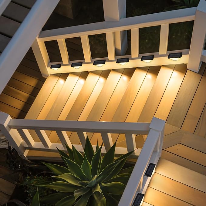 SOLPEX 10 Pack Four-Sided Illumination Solar Step Lights for Outside Solar Stair Lights Outdoor Solar Railing Lights Outdoor Waterproof with 33 LEDs for Steps Stair Deck Porch (Warm White)
