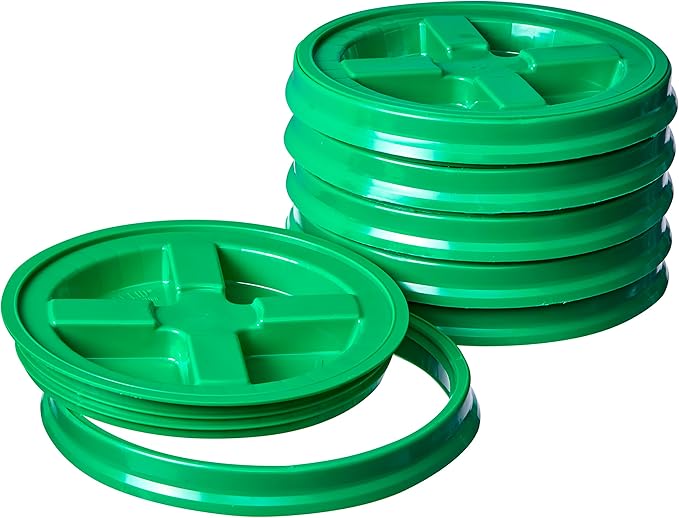 Gamma Seal Lids for 3.5 5 6 and 7 Gallon Buckets – Pack of 6 Green Gamma Lids – Food Grade BPA Free Reusable Lids Made in USA