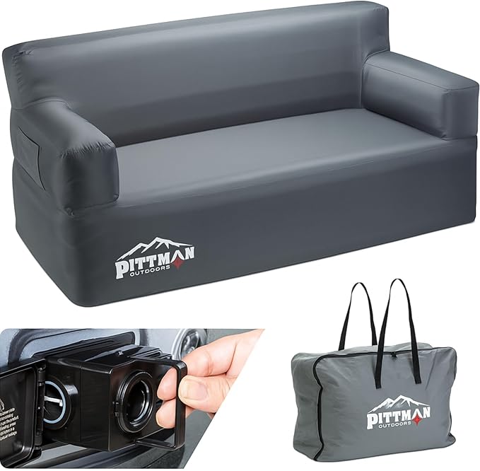 Pittman - Inflatable Couch with Built in Pump for Outdoors &amp Indoors - Blow Up Couch for Camping Glamping or Home use has Heavy Duty Puncture Resistant Fabric for Inflatable Sofa Comfort &amp Du