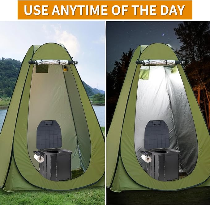 Portable Toilet Kit Larger Size Portable Camping Toilet with Pop-Up Privacy Tent and Poo Gel Toilet Bags Width of 4.93 Feet Tent Washable Outdoor Showers Changing Rooms
