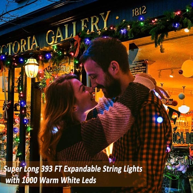 Haili 1000 Led Christmas Lights Plug in 8 Lighting Modes Waterproof Outdoor Christmas Lights for Tree Yard Party Indoor Outside Decorations (393FT Multi Colored)