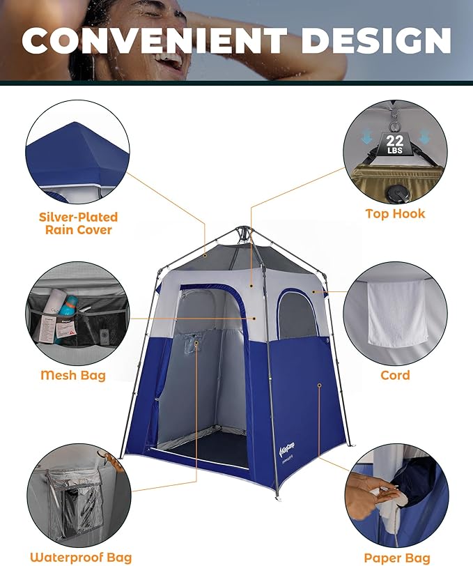KingCamp Instant Shower Tent Portable Superior Stable Privacy Shelter Large Room Outdoor Toilet Tent with Floor for Beach Camping &amp Hiking Setup in Under 60s