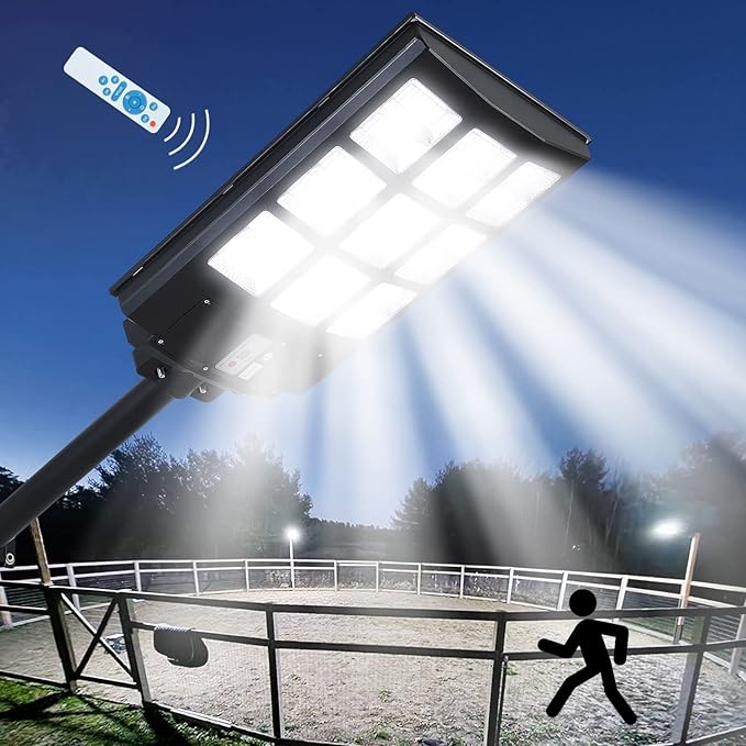 Solar Street Lights Outdoor IP67 Waterproof Wall-Mounted LED Flood Light with Motion Sensor &amp Remote Control - Auto Dusk to Dawn Security Lighting for Patio Garden Garage Courtyard
