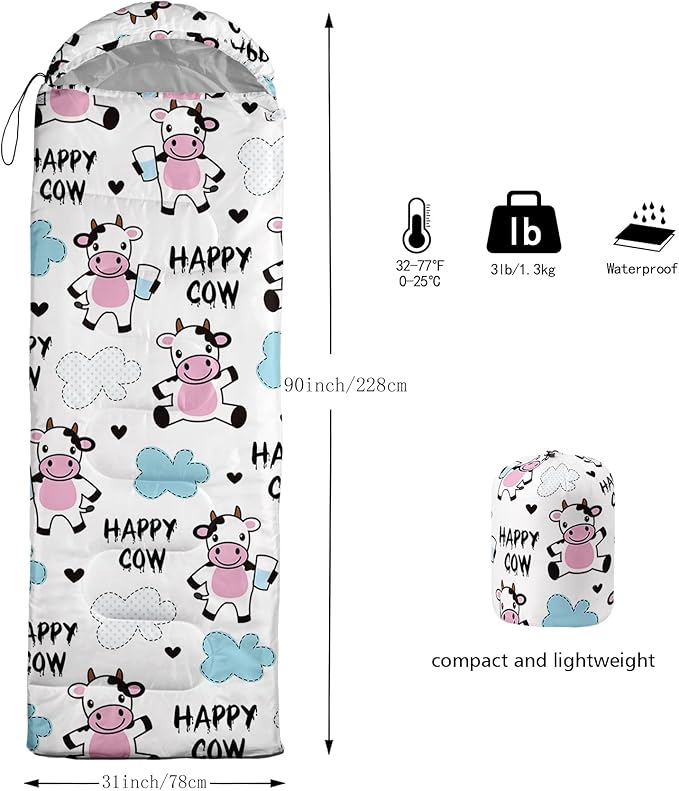 QOOMO Axolotl Cute Camping Sleeping Bags3 Season Warm &amp Cool WeatherLightweightWaterproof Sleeping Bags for Adults &amp KidsTravelingand Outdoors