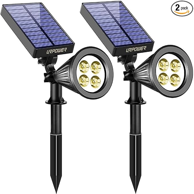 URPOWER Solar Lights Outdoor Adjustable Spot Lights Outdoor 2-in-1 Waterproof Landscape Spotlights Wall Light Dusk-to-Dawn Solar Powered Light for Garden Yard (2 Pack Warm)