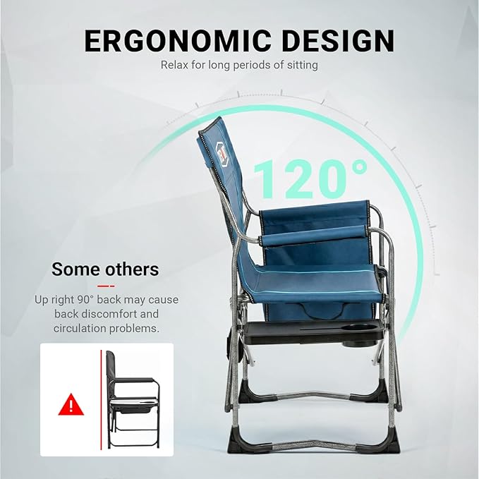 Overmont Oversized Lightweight Camping Chair - Portable Comfortable Heavy Duty Foldable Directors Chairs with Side Table &amp Cooler Bag for Outside Camp Beach Picnic Lawn and Fishing Supports 400lbs