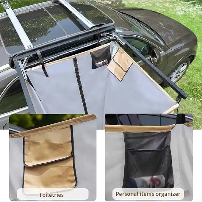 Vehicle Side Shower Tent RV Outdoor Shower Enclosure Outdoor Camping Awning Shower Room Waterproof for Long Road Trips Van Beach(Black)