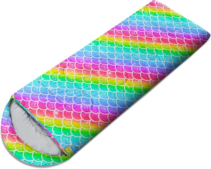 Sleeping Bags for Kids 3 Season Waterproof Sleeping Bag with Carry Bag for Camping Hiking Rainbow Unicorn