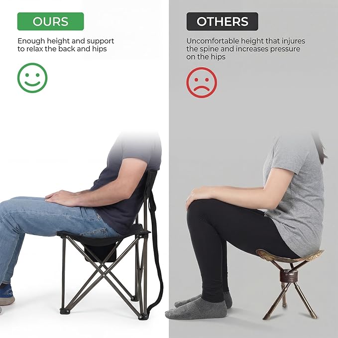 2 Pack Folding Camping Tripod Stool with Backrest &amp Cup Holder Lightweight Portable Outdoor Chairs for Adults Compact 3-Leg Seat for Fishing Hunting Hiking &amp Travel w/Bag - Black