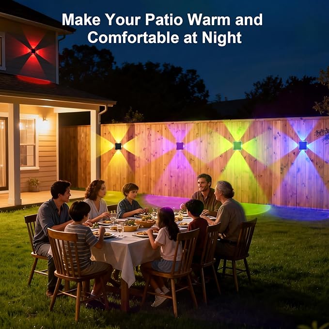 Solar Fence Lights Outdoor New 4-Way Lighting Fence Lights Solar Powered with 8 Modes Warm White/RGB IP65 Waterproof Solar Wall Light for Backyard Wall Pathway Deck Patio Decor - 12 Pack