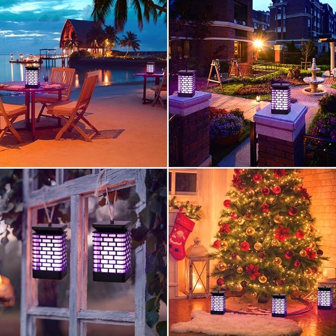 EOYIZW Solar Lanterns 99LEDs Dancing Flickering Flame Lights IP65 Waterproof Purple 3.5 H x 3.5 W x 3.5 D