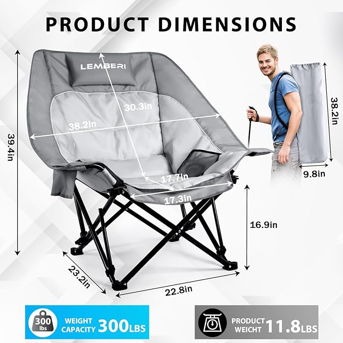 Oversized Folding Camping Chair Portable Outdoor Folding Chairs with Headrest SupportCup HolderHeavy Duty Camping Chairs for AdultsBeach FishingCamping Sportsup to 500 LBS2PC
