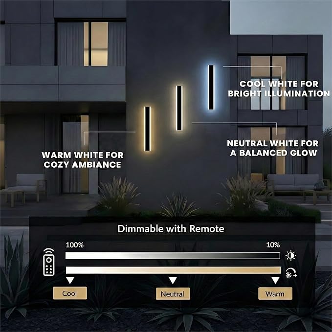 Modern Linear Outdoor Wall Lights 12 LED Exterior Wall Sconce for Porch &amp Garage IP65 Waterproof Architectural Facade Lighting 3CCT Dimmable Matte Black Fixture for Front Door Entryway