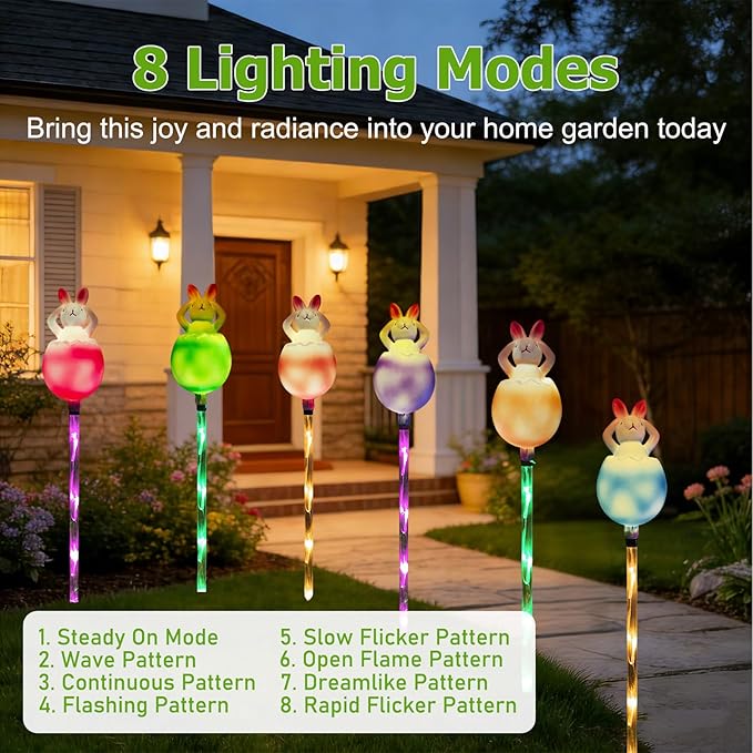 AVEKI 6 Pcs Easter Bunny Solar Pathway Lights Outdoor Stake Lights with 8 Lighting Modes Waterproof Outdoor Garden Lights for Easter Decorations Yard Pathway (Bunny)