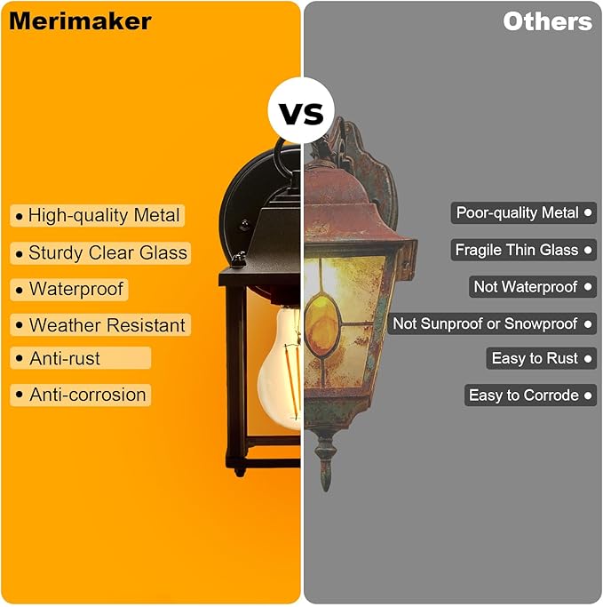 Outdoor Light Fixture Matte Black Front Porch Lamps with Glass Shades 8.7IN Exterior Waterproof Wall Mount Lantern with E26 Sockets Outside Lights for House Garage Doorway Patio 2Pack