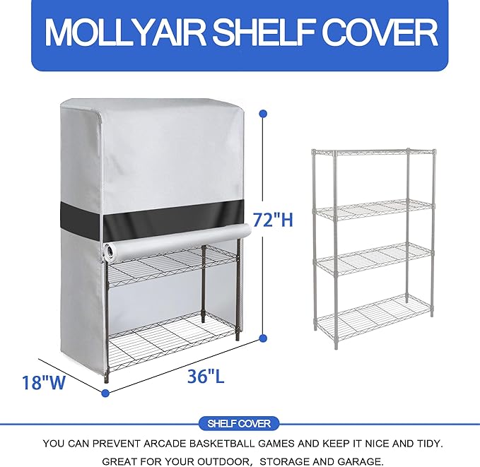 Rugged 600D Storage Rack Cover (36 x 18 x 72) - Water-Resistant &amp Dustproof Metal Shelving Protector - Heavy-Duty Oxford Fabric Shroud for Garage Workshop and Outdoor-Shed Storage