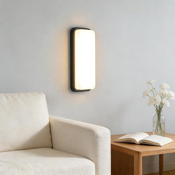 LANFU LED Modern Rectangular Outdoor Wall Sconce Light 3000K Outside Light for House Patio Black Warm White IP64 Waterproof Exterior Wall（16.5inch）