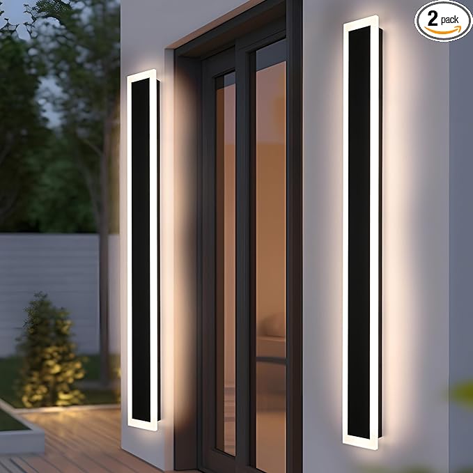 MELUCEE Exterior Wall Lights for House 2 Pack 60 Inch Long Strip Modern Outdoor Light Wall Fixture Sconce Dimmable Outside Linear Exterior Lights Black Wall Mount Lighting for Porch Corridor Garage
