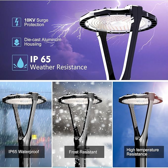 Lightdot LED Post Top Lights 200W Circular Area Light 30000Lm 5000K LED Parking Lot Light with Photocell Outdoor Pole Lights Fixture for Garden Yard Street Lighting - 6 Pack