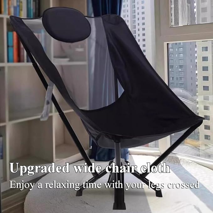 High-End Outdoor Folding Moon Chair with Headrest Aluminum Frame 500kg Capacity Nylon Seat Side Pockets Carry Bag for Camping Picnic Travel