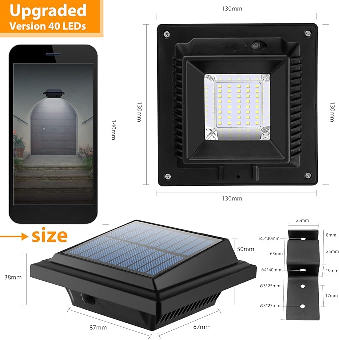 UniqueFire Solar Gutter Lights - 40 LED Outdoor Fence Lights Waterproof Security Lamps for Eaves Garden Landscape Walkway (8PCS Black &amp Cold White)