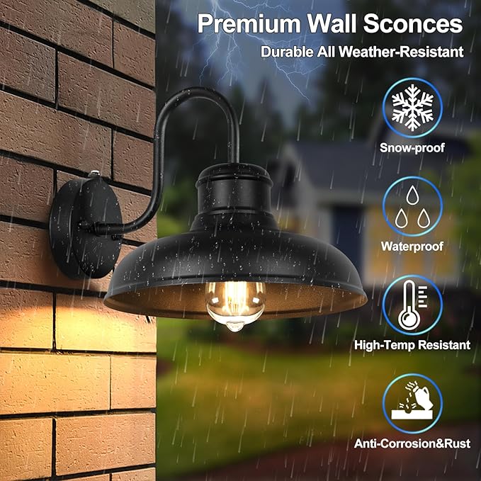 TOBUSA 2-Pack Dusk to Dawn Outdoor Wall Lights Farmhouse Gooseneck Barn Lights Waterproof 11.5'' Matte Black Outside Wall Sconces for House Porch Garage