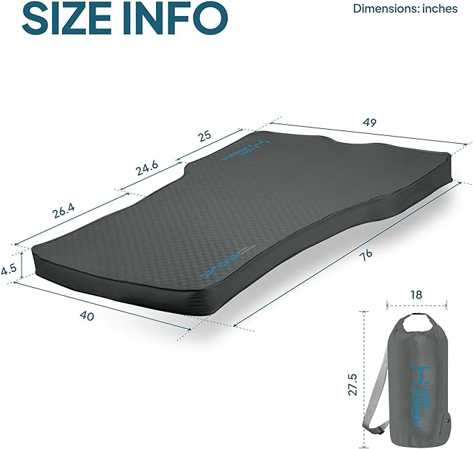 LOSTHORIZON Camping Air Mattress with Foam for Tesla Self Inflating Sleeping Pad 4.5 Thick R-Value 13 Model 3