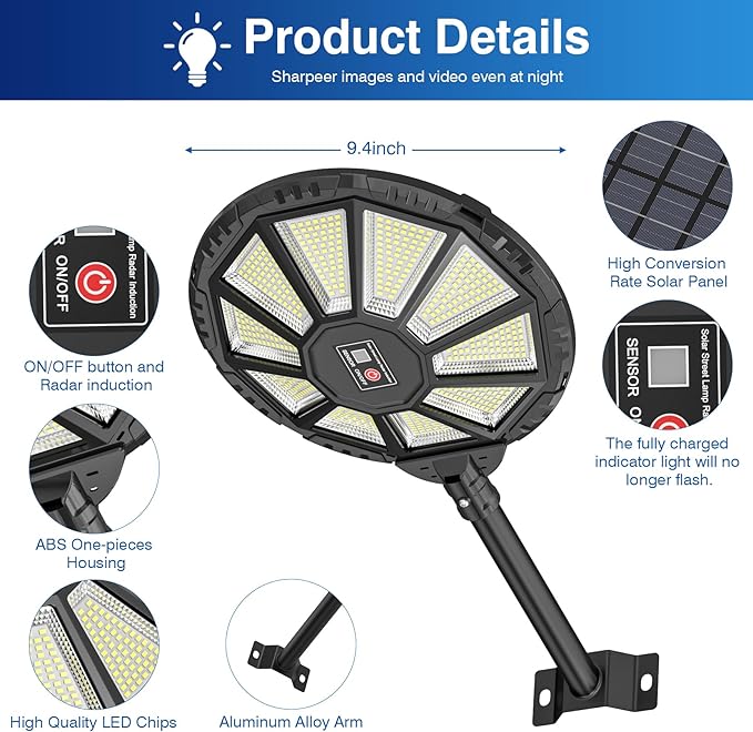 Solar Lights Outdoor 590LED 6500K Flood Light Dusk to Dawn Solar Outdoor Lights with Motion Sensor IP66 Waterproof Solar Street Lights Outdoor for Yard Pools(2 Pack)