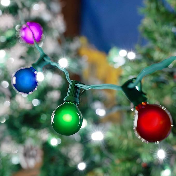 25 Foot G30 Outdoor Patio String Lights with 25 Multi Globe Bulbs – Indoor Outdoor String Lights – Market Bistro Café Hanging String Lights – C7/E12 Base - Green Wire