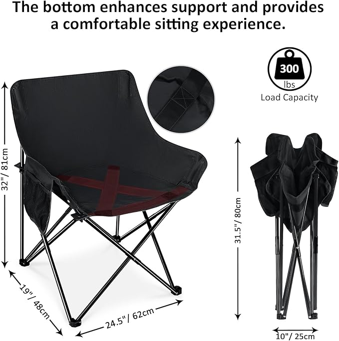 Leonyo 2 Pcs Portable Camping Chairs for Adults Oversized Lawn Chair with Folding Camping Table for Outdoor Sports Fishing Rv Travel Beach Picnic – Black