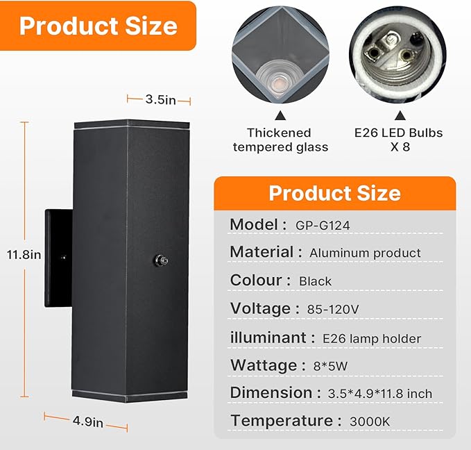 Outdoor Wall Lights 4 PacksModern Square Dusk to Dawn Outdoor Porch LightIntegrated LED Cylinder Up Down Lights Aluminum Waterproof Wall Lighting Exterior Light for Porch Patio Garage