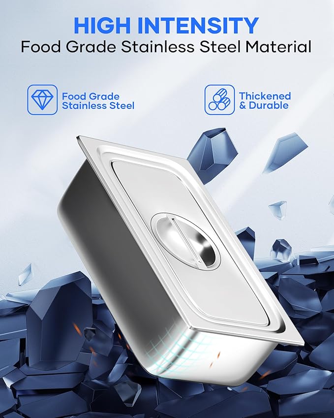 WantJoin Steam Table Hotel Pans with Lid 1/3 Third Size 6 Inch Deep 6 Pack Thickened Stainless Steel Metal Tray Sets Food Storage Container Restaurant Chafing Dishes Commercial Buffet Warmer Catering