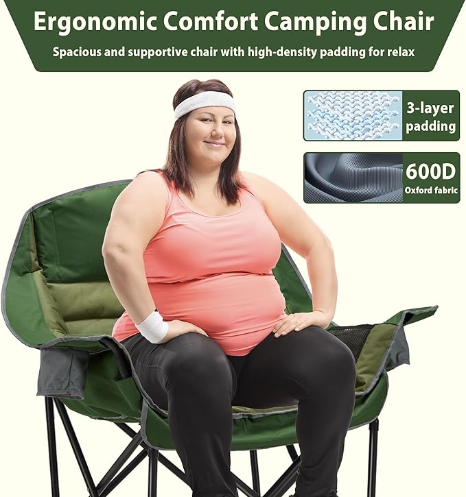 Oversized Camping Chair Portable Folding Camping Chairs with Side Pocket Cup Holder and Carry Bag Heavy Duty Outdoor Camping Chairs for Adults Fishing Sports Trip up to 400lbs Style 2
