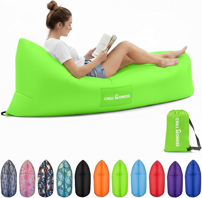 Portable Inflatable Lounger for Beach &amp Camping – Self-Inflating Air Couch Beach Sofa and Outdoor Lounge Chair for Relaxation and Comfort