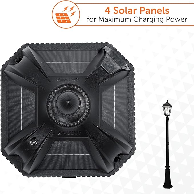 Gama Sonic Solar Outdoor Lamp Post Light Black Cast Aluminum and Beveled Glass Panels 10-Year Royal Bulb Warm White LED with Omni-Direction Reflector 87-inch Height 98B001 (Upgraded Panel)