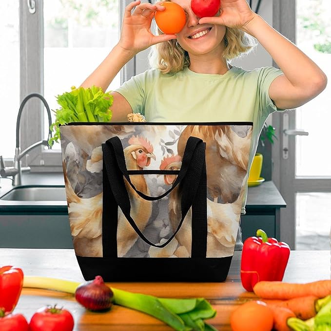 Insulated Shopping BagLarge Reusable Cooler Bags Chicken Duck Printed Foldable Shopping BagTravel Waterproof Shoulder Bag
