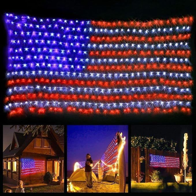 American Flag String Lights Waterproof Led Flag Net Light with 420 Super Bright LED for Yard Garden Decoration Festival Holiday Party DecorationChristmas Decorations (Plug in Power)