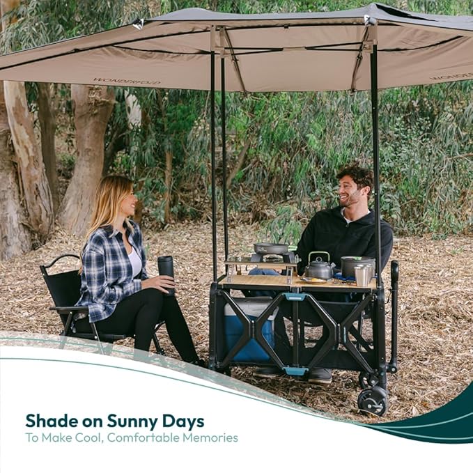 WONDERFOLD Sun Shade Canopy for S5 Convertible Utility Wagon - Large Umbrella with Sturdy Attachment &amp Plenty of Shade Around Your Utility Cart Black