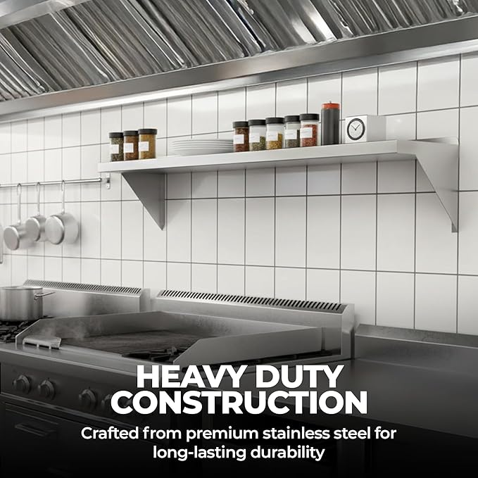 Stainless Steel Wall Shelf | Square Edge | Metal Shelving | Heavy Duty | Commercial Grade | Wall Mount | NSF Certified (12” Width x 30” Length)