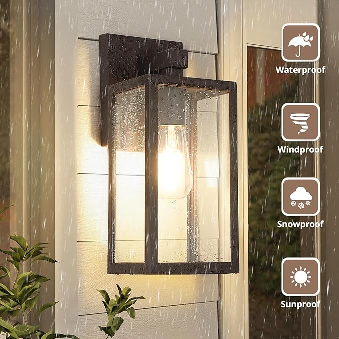 MAXvolador Outdoor Wall Sconce Exterior Waterproof Wall Lantern Light Fixture Dark Chocolate Porch Light Glass Anti-Rust E26 Patio Lighting 2 Pack