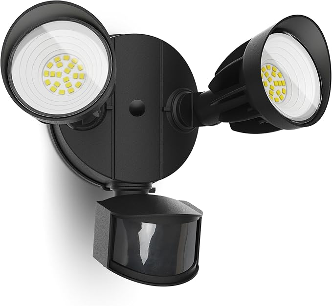 UME LED Security Light Motion Sensor Outdoor Lights 27W 3000LM 5000K IP65 Waterproof Dusk to Dawn 2 Head Motion Detector Flood Light for Outside Garage Yard (Black)